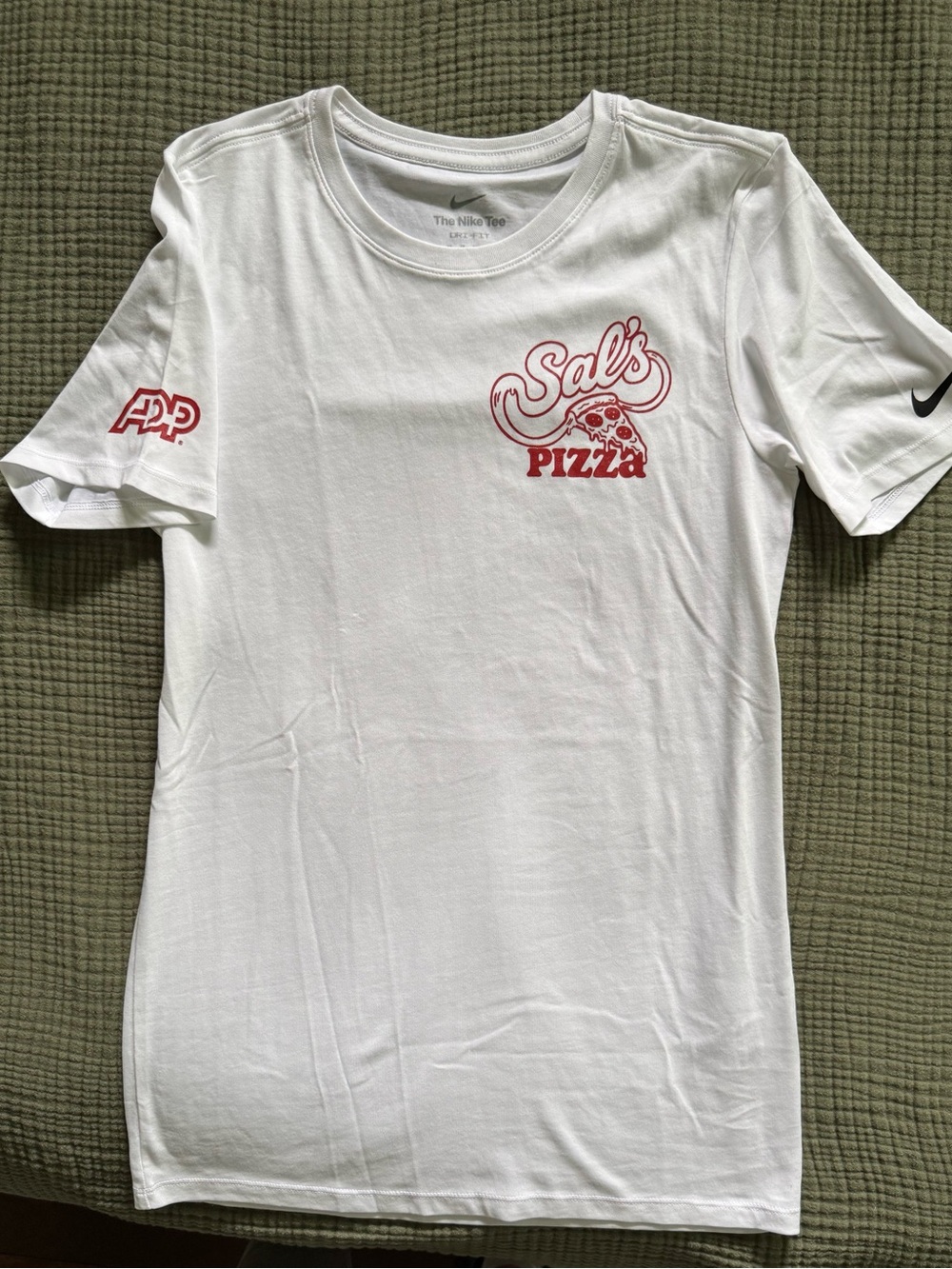 Nike White Tee with Red Sal's Pizza Logo
